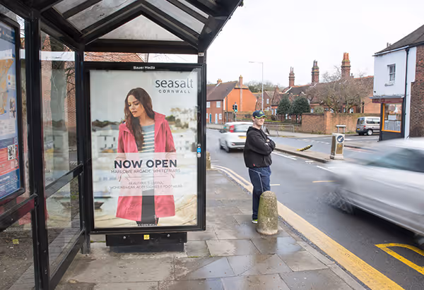 Seasalt Cornwall adshel poster campaign next to a road