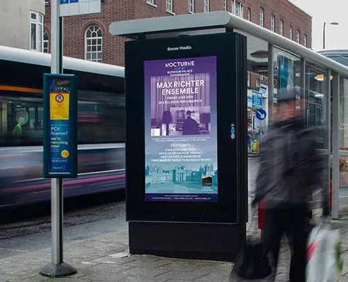 A digital bus shelter screen