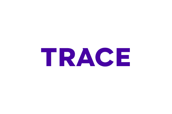 The word TRACE in bold purple uppercase letters on a white background.