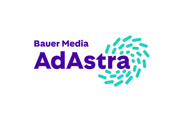 Bauer Media AdAstra logo with blue-green abstract design on the right.