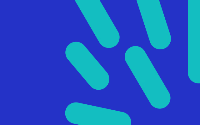 Abstract graphic with curved turquoise shapes on a royal blue background.