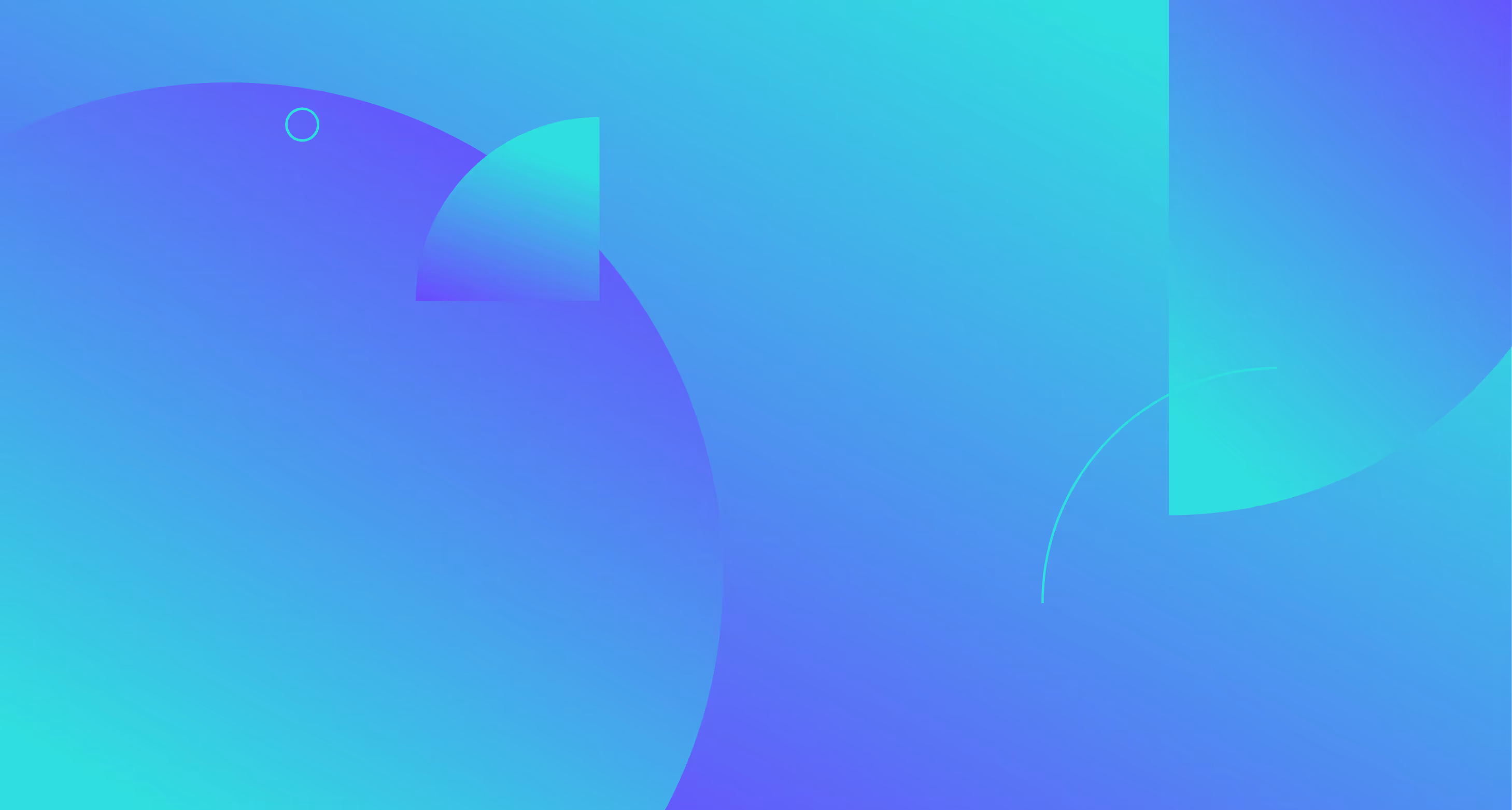 Abstract gradient background with overlapping blue and turquoise shapes including circles, semi-circles, and rectangles.