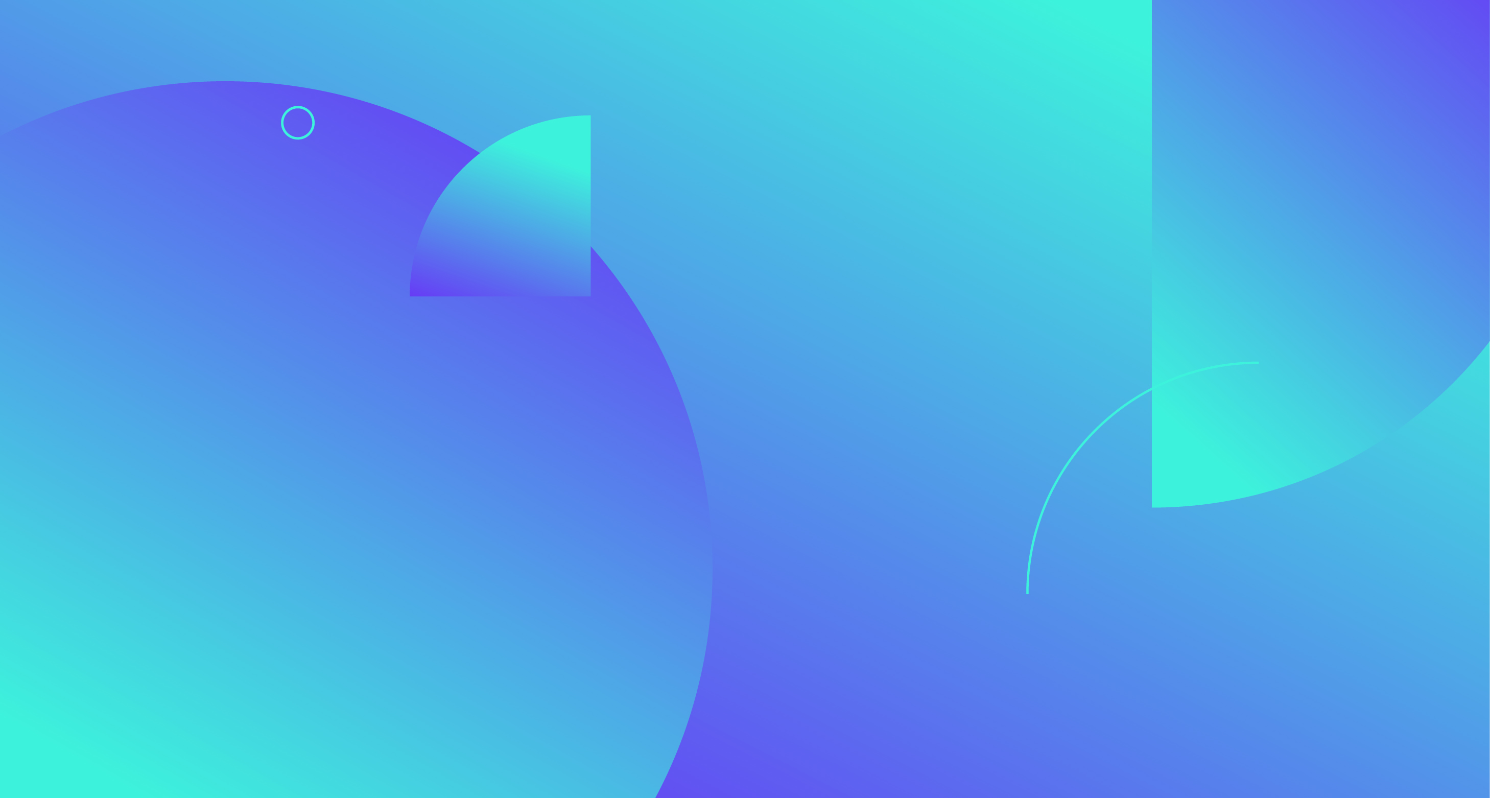 Abstract gradient background with overlapping blue and turquoise shapes including circles, semi-circles, and rectangles.