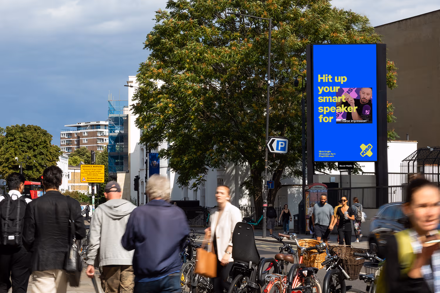 advertising screen on a busy summers day