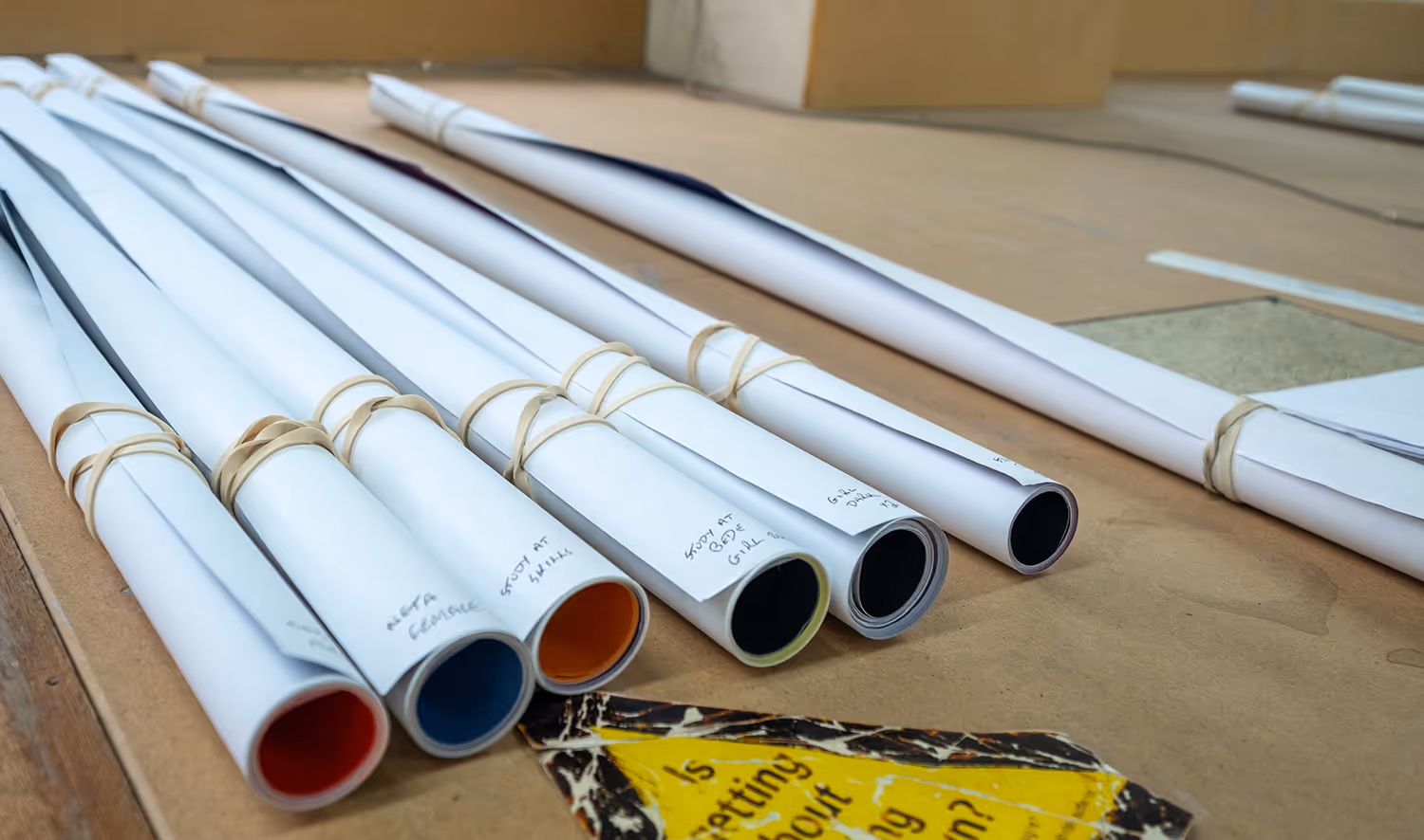 Rolled up posters in Gateshead Depot