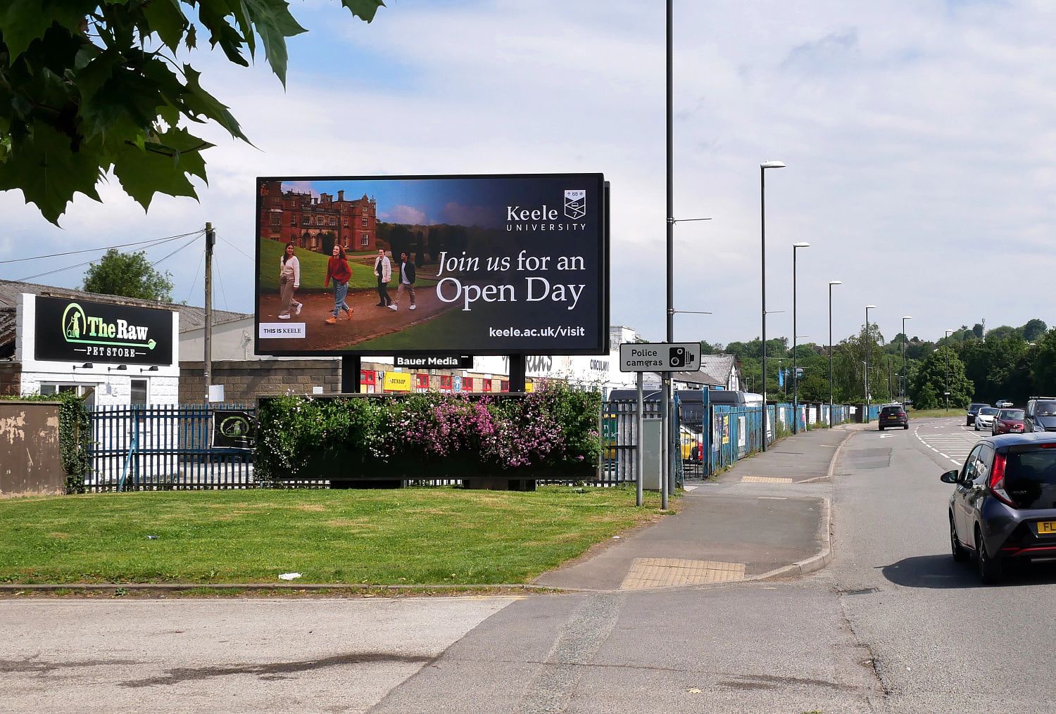 Keele university advertising on a digital billboard