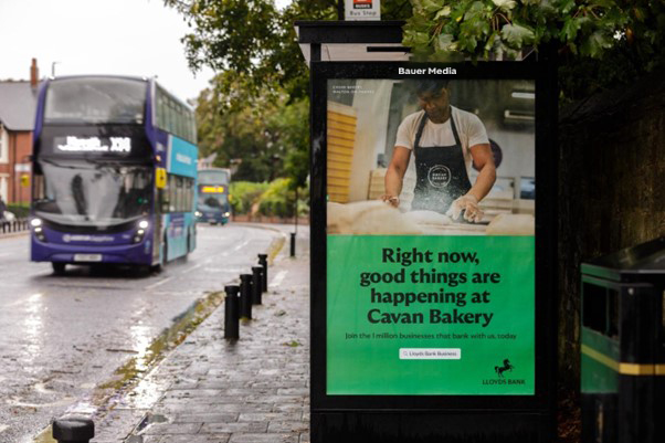 Lloyds Bank advertising on a bus shelter poster