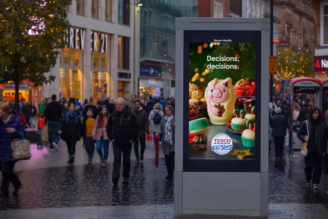 A Tesco ad campaign on an Adshel Live screen
