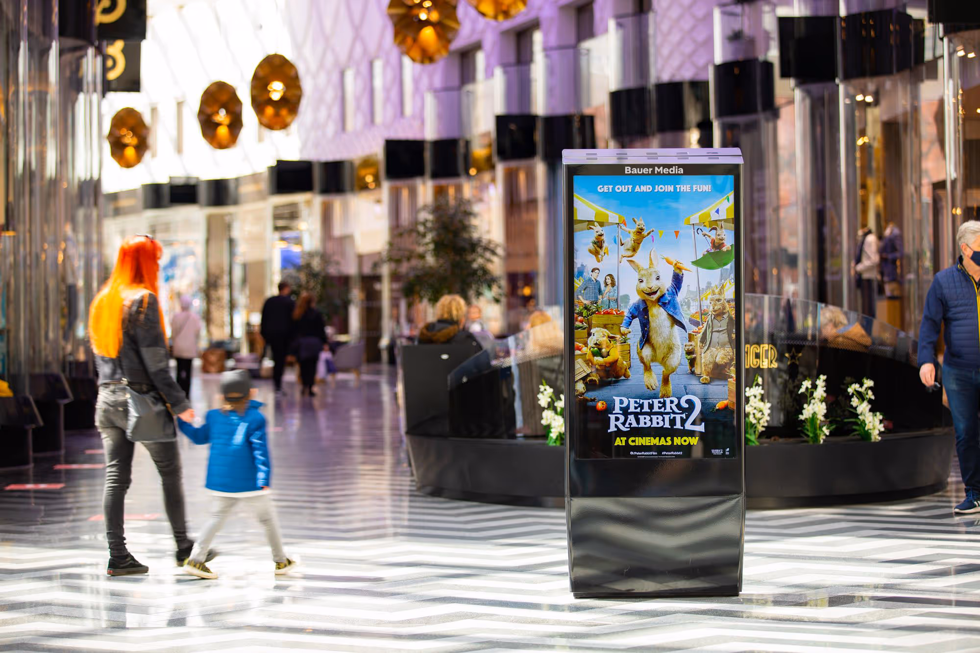 Peter Rabit's digital ad campaign on a shopping mall screen