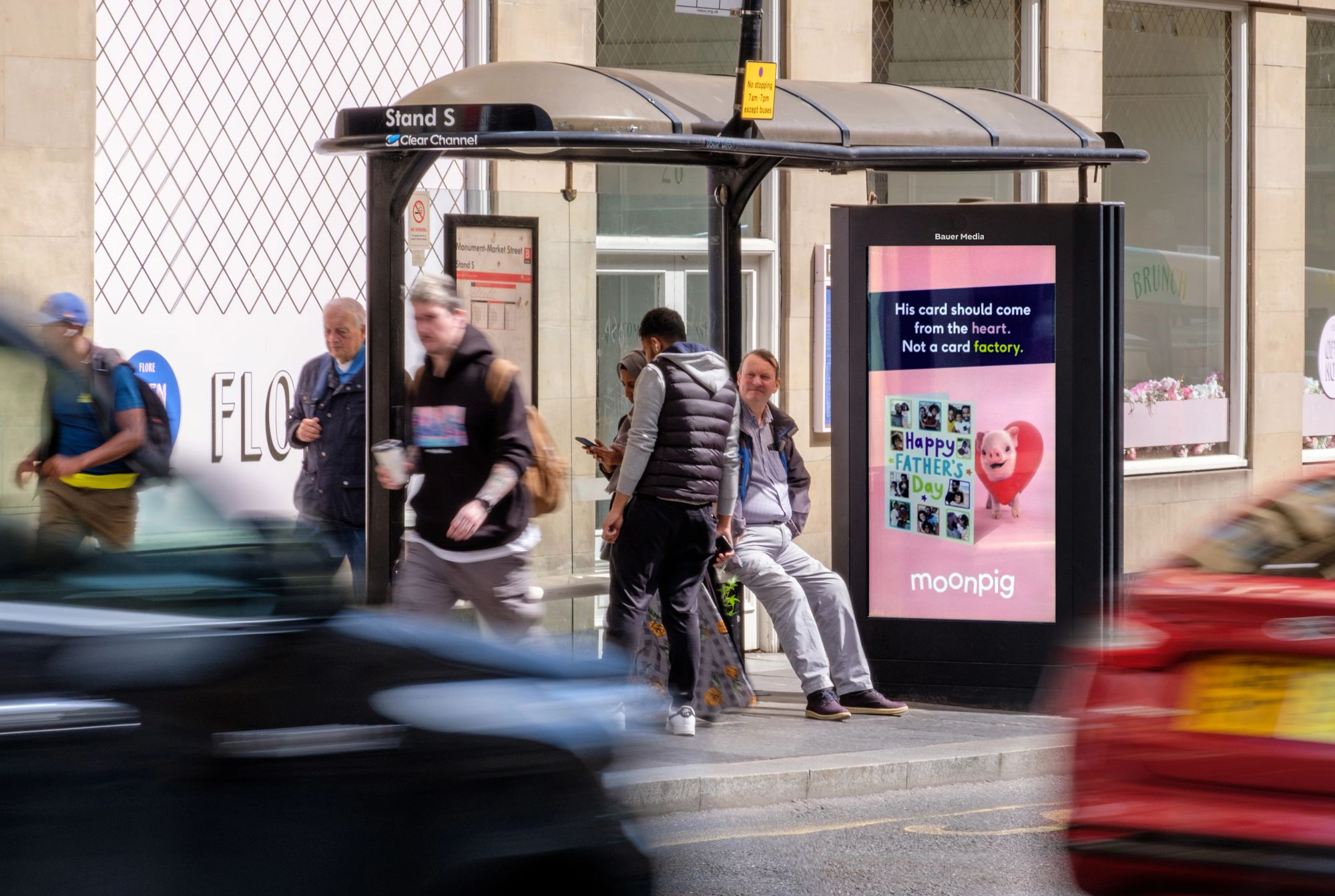 Moonpig advertising on a digital screen outdoors