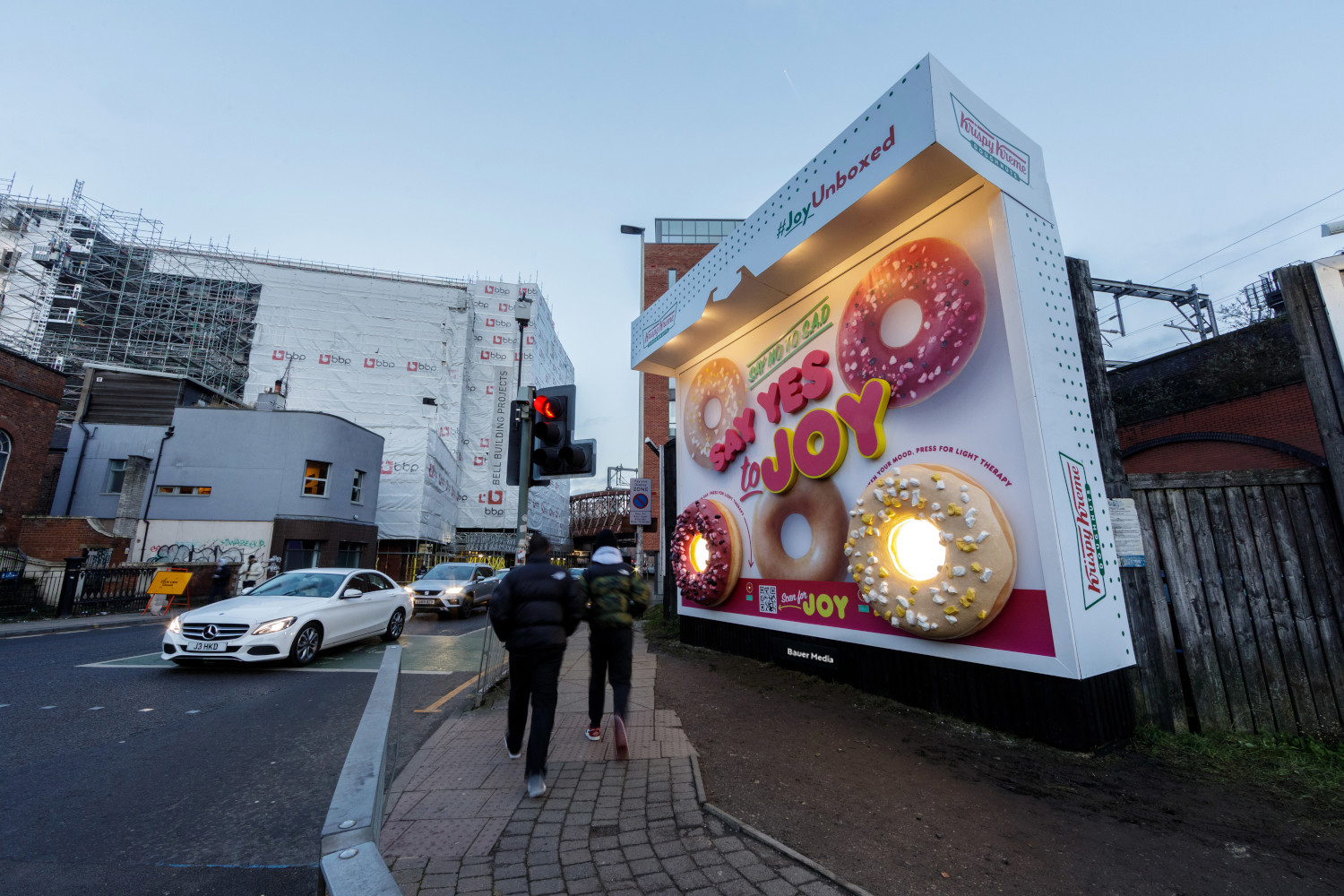 Krispy Kreme's standout 3D billboard in Manchester displaying a huge donut box