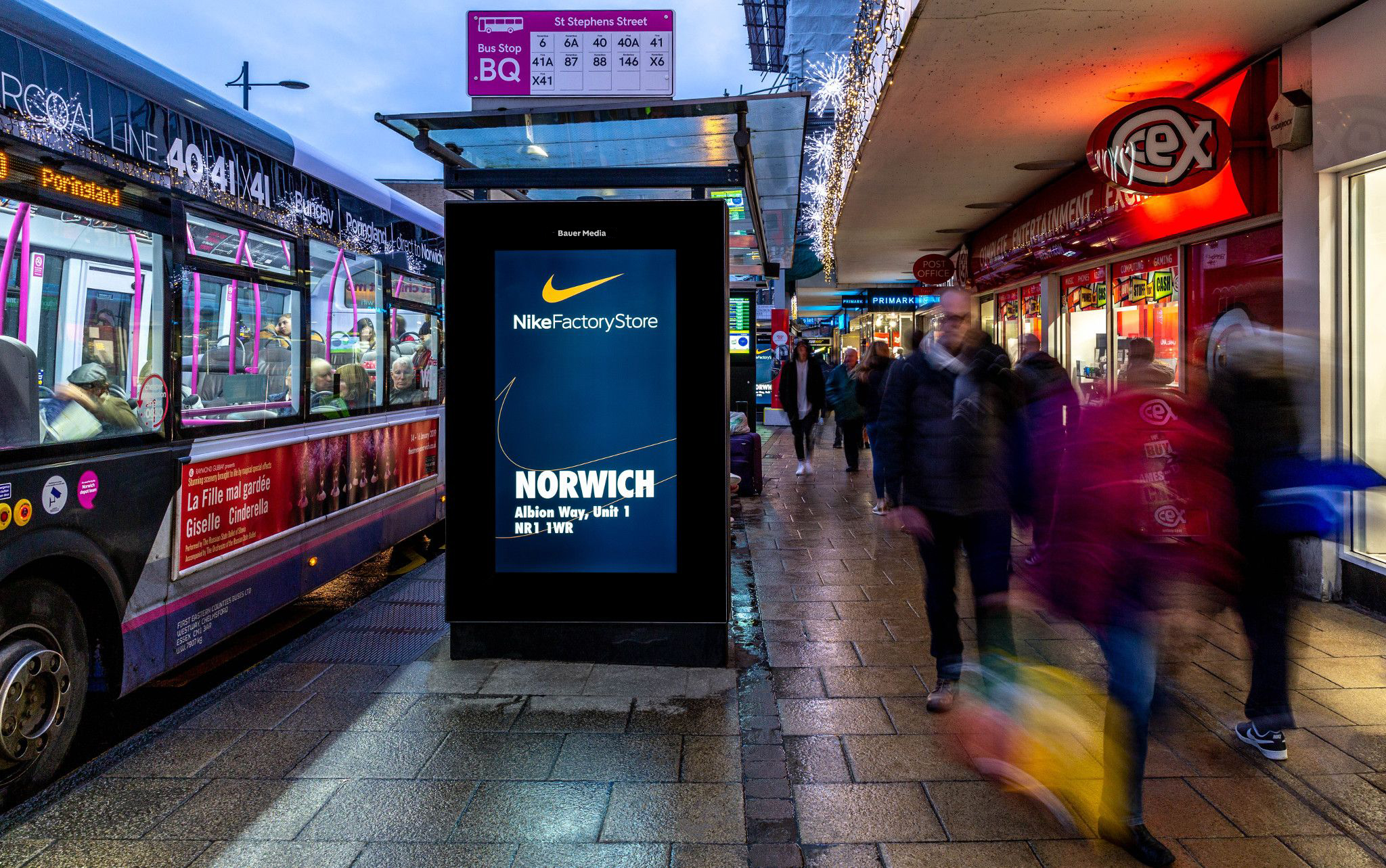 Nike displaying a local Norwich creative on a roadside digital bus stop