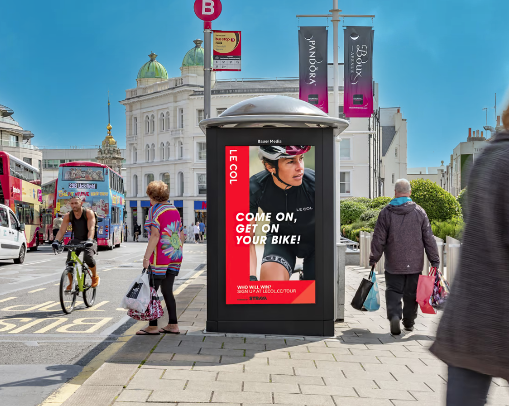 A bike digital screen advert with a cyclist going past