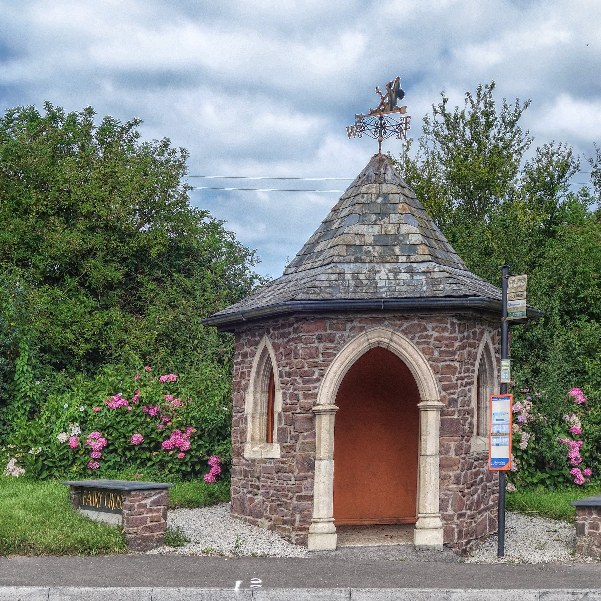 A unique stone hut bus stop