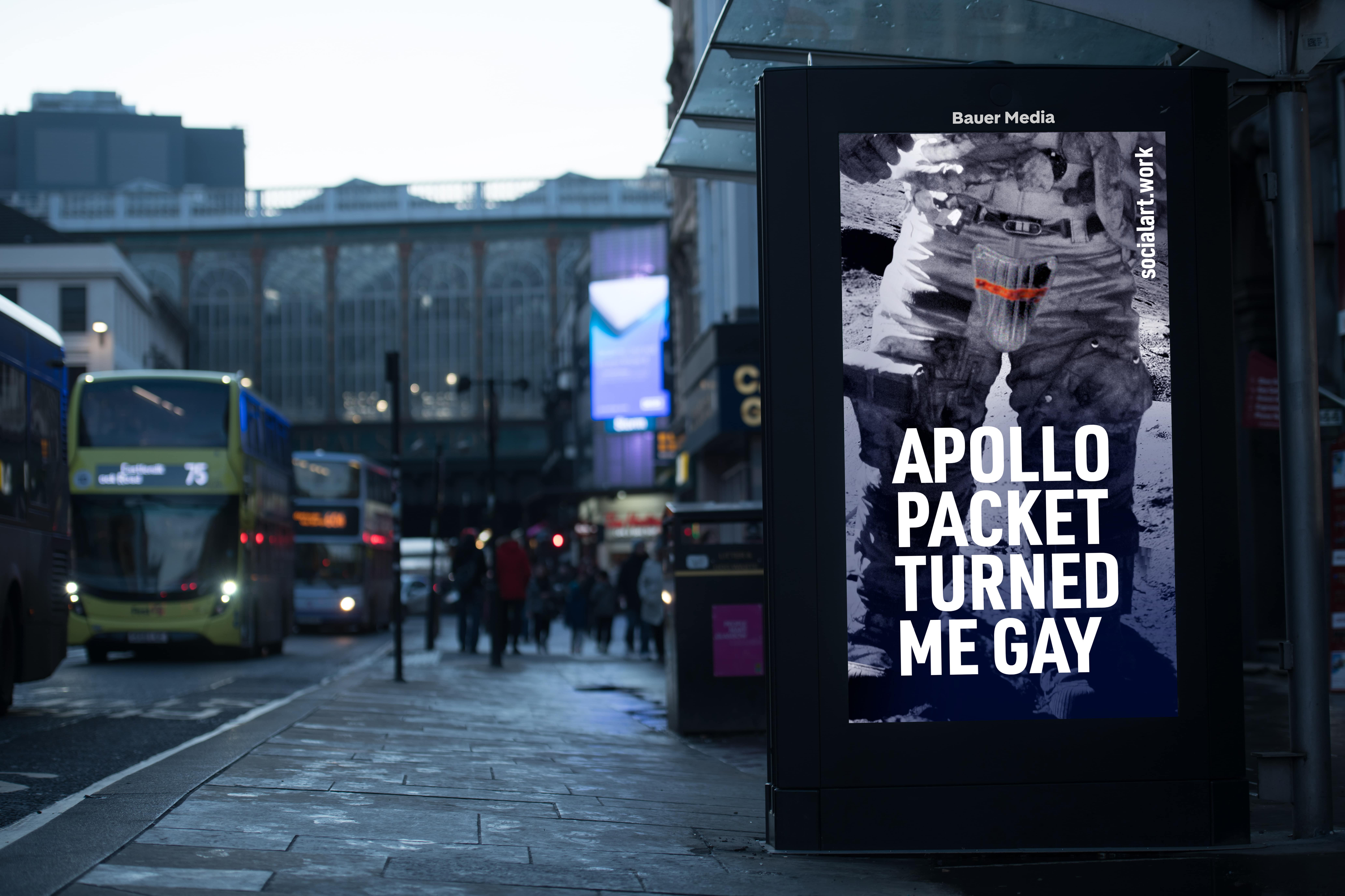 Martin Firrell's ad campaign that says apollo packet turned me gay