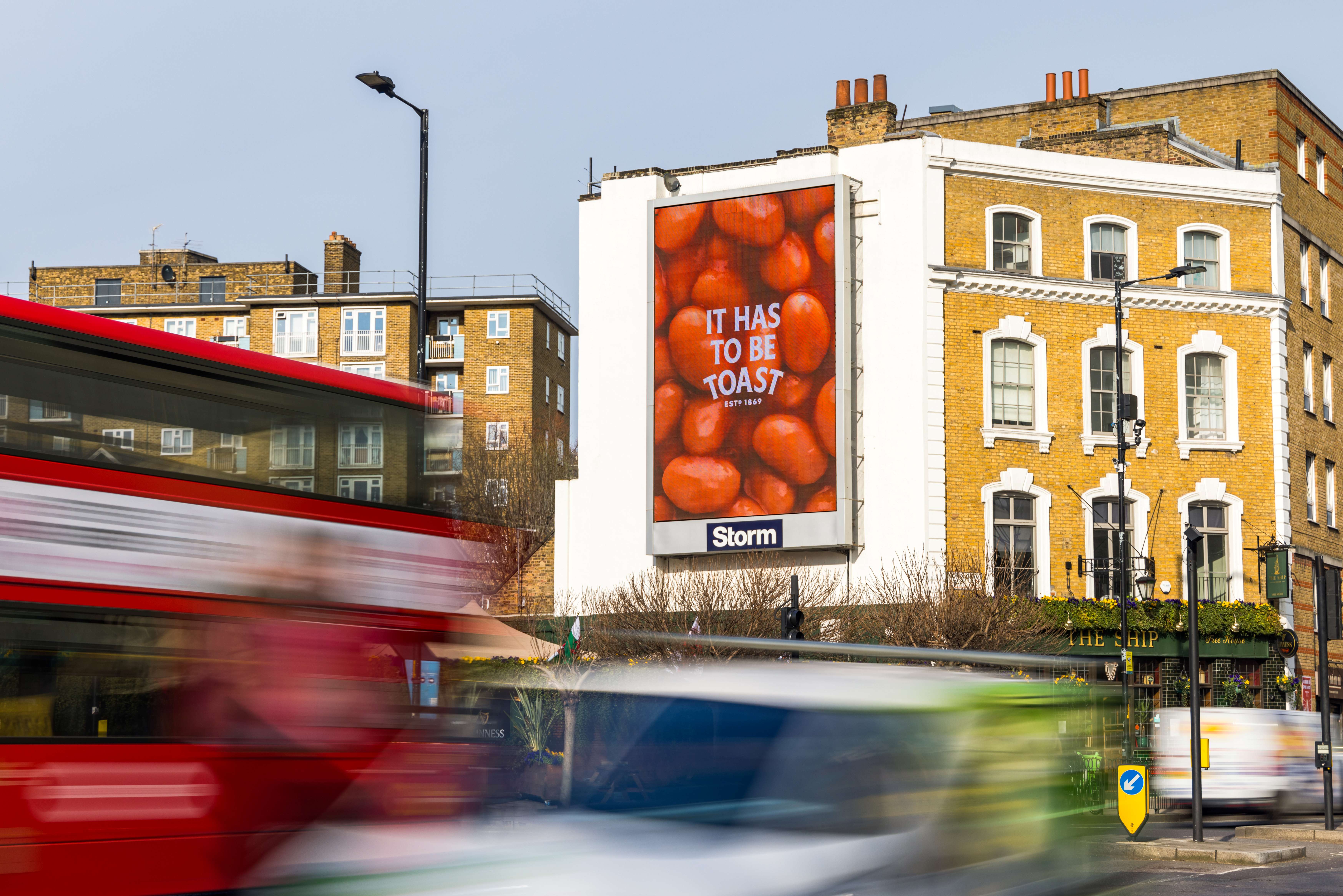 Storm poster with a zoomed in picture of baked beans that says "It has to be Heinz"