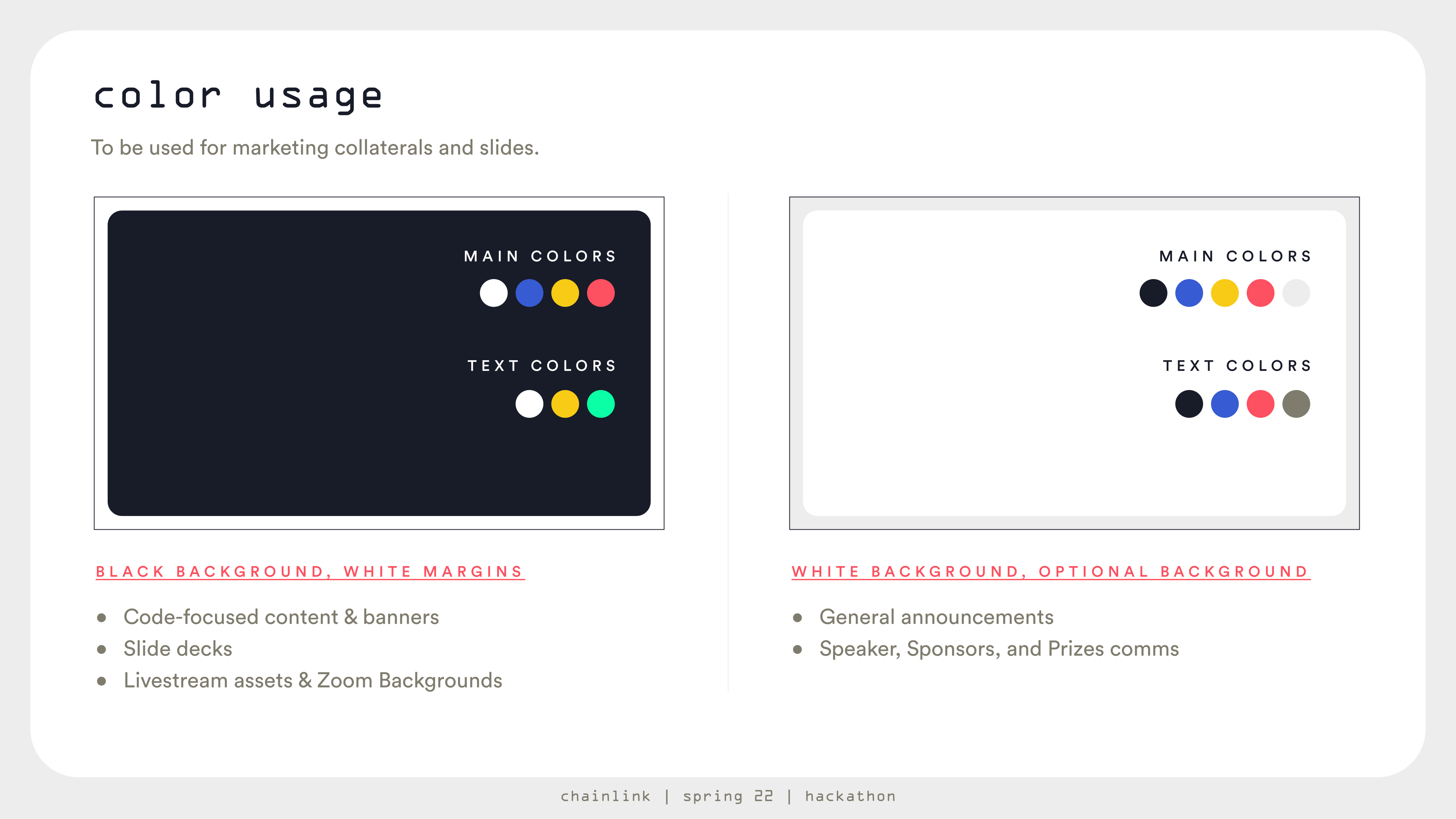 Chainlink Hackathon Spring 2022, color usage