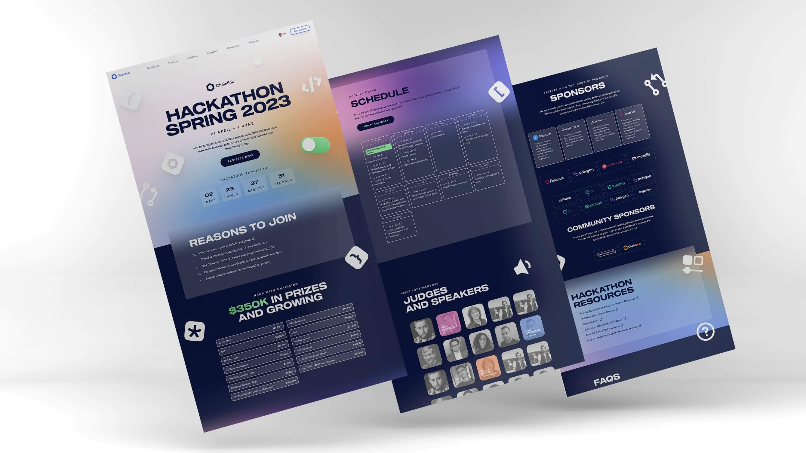 Chainlink Hackathon Spring 2023, website overview mockup