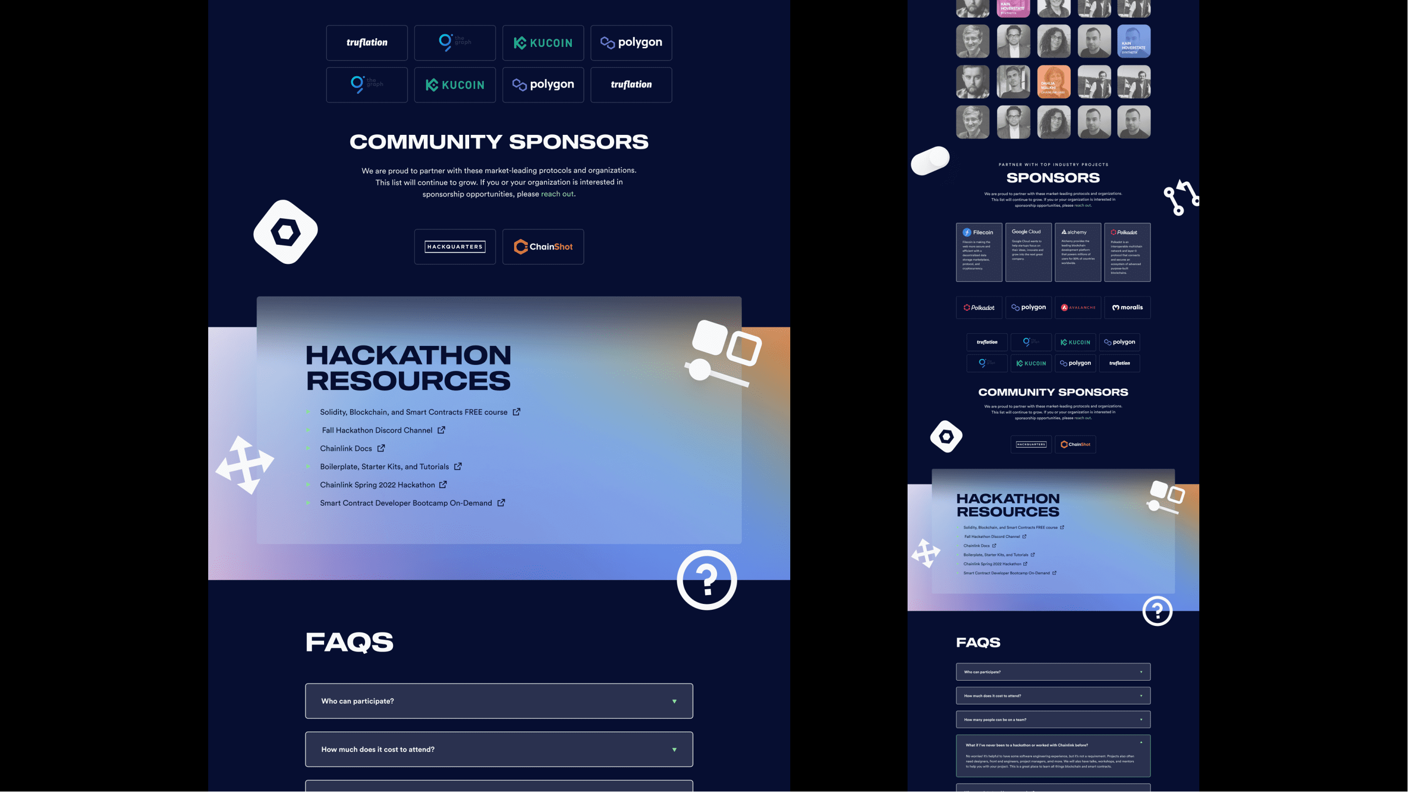 Chainlink Hackathon Spring 2023, website overview close-up