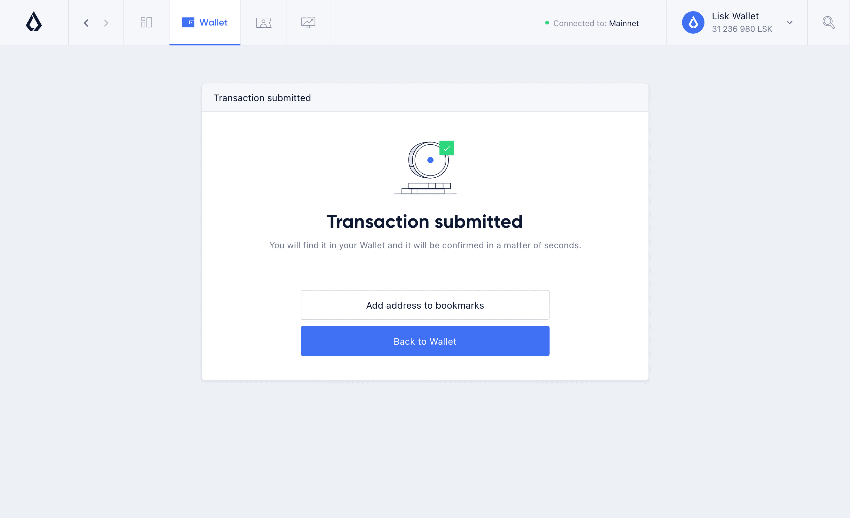 Lisk Hub, transaction confirmation page design