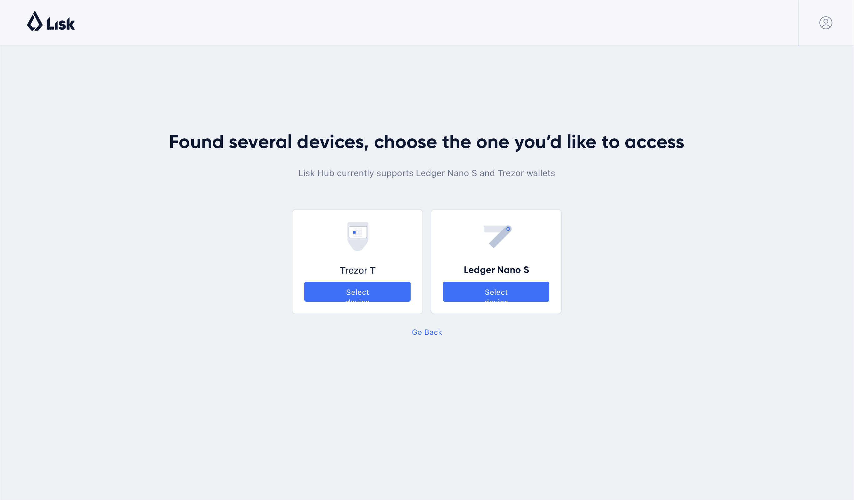 Lisk Hub, sign-in with hardware wallet page design