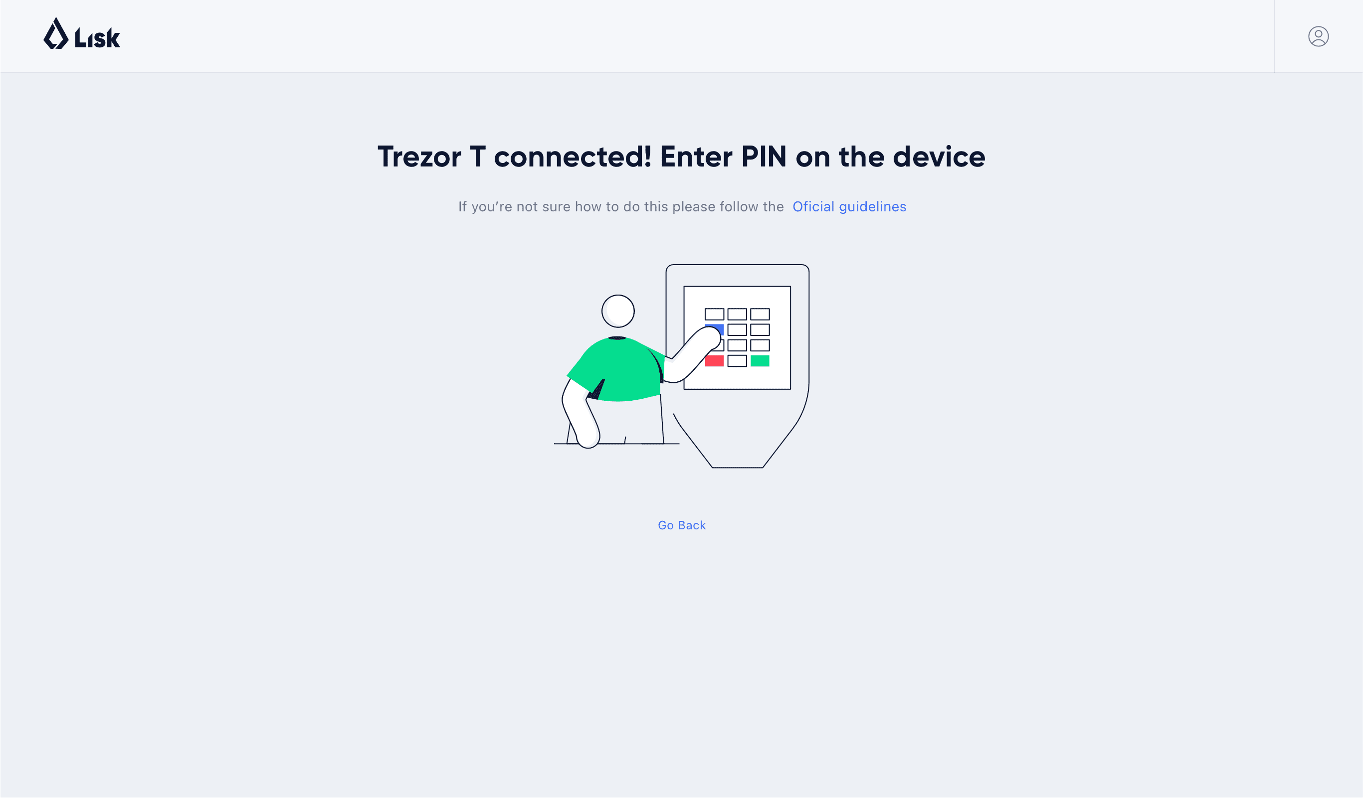 Lisk Hub, sign-in with Trezor hardware wallet page design