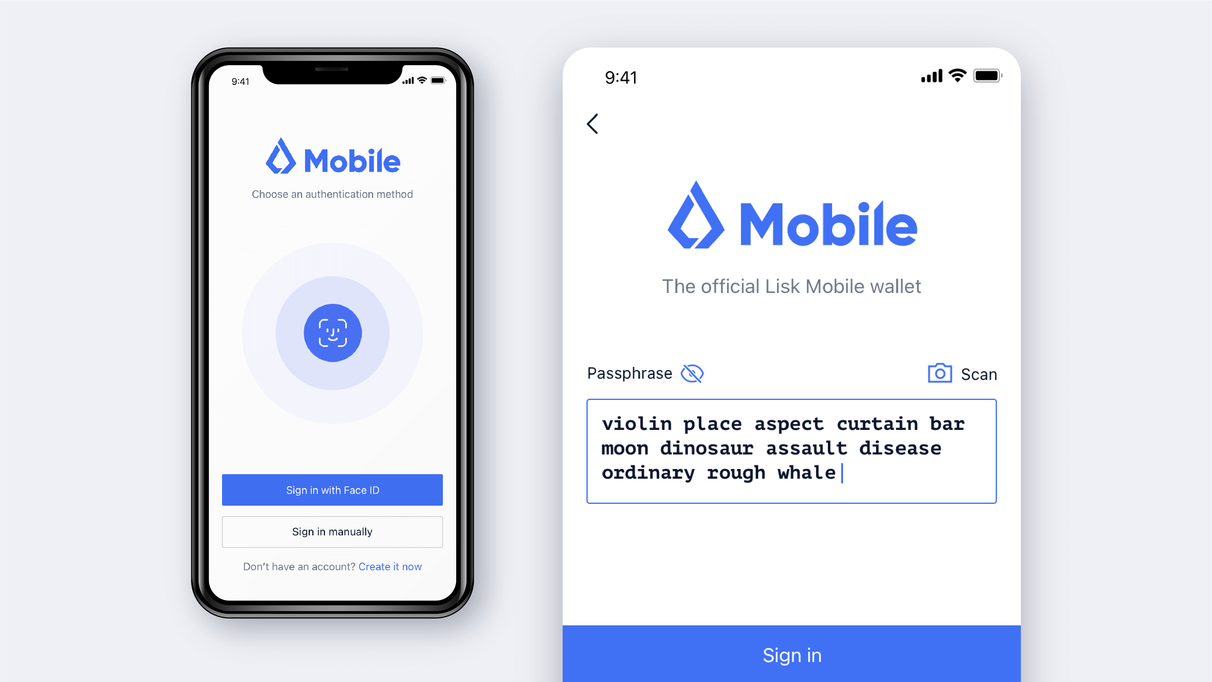 Lisk Mobile, sign-in page design