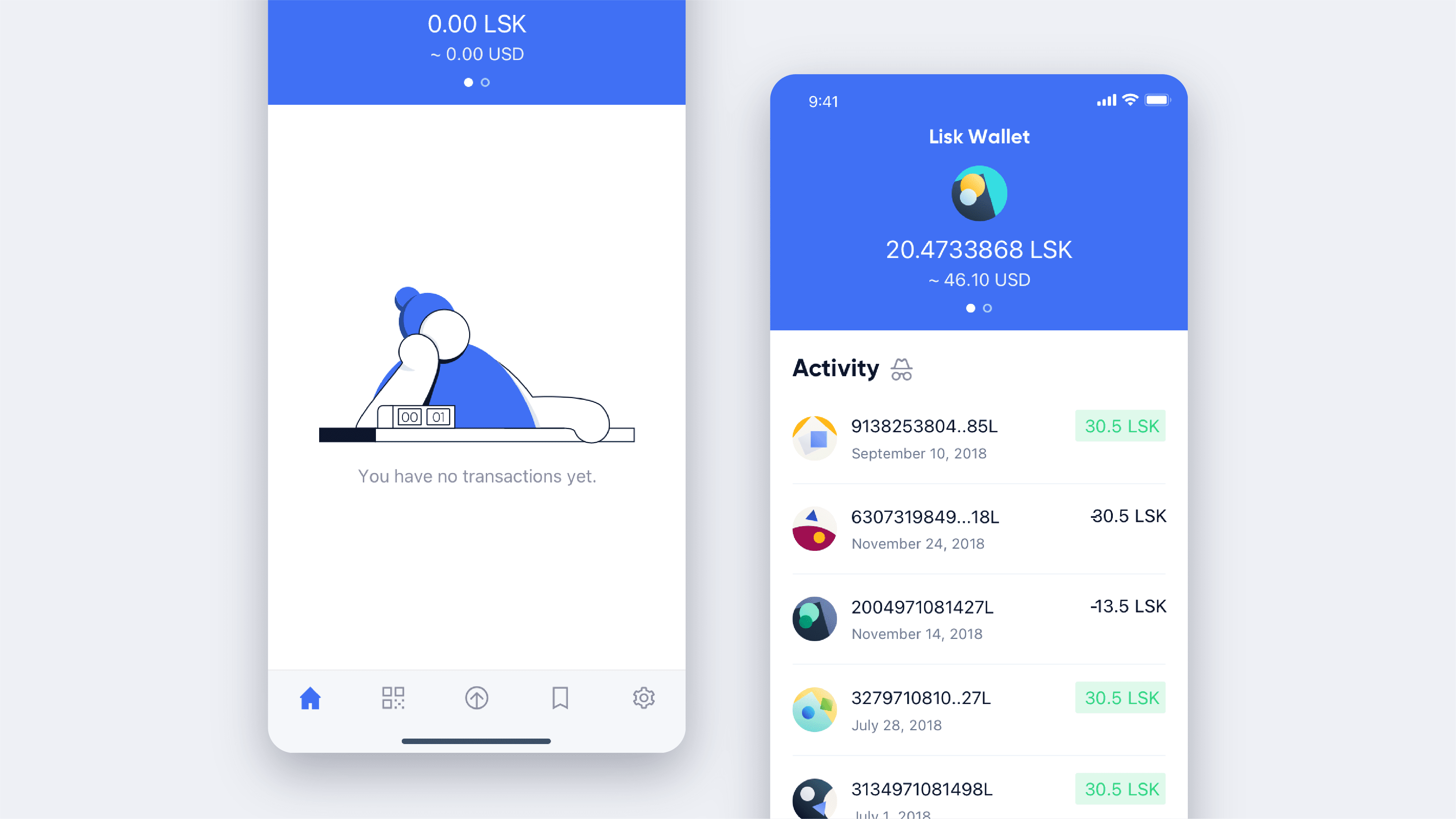Lisk Mobile, dashboard page design
