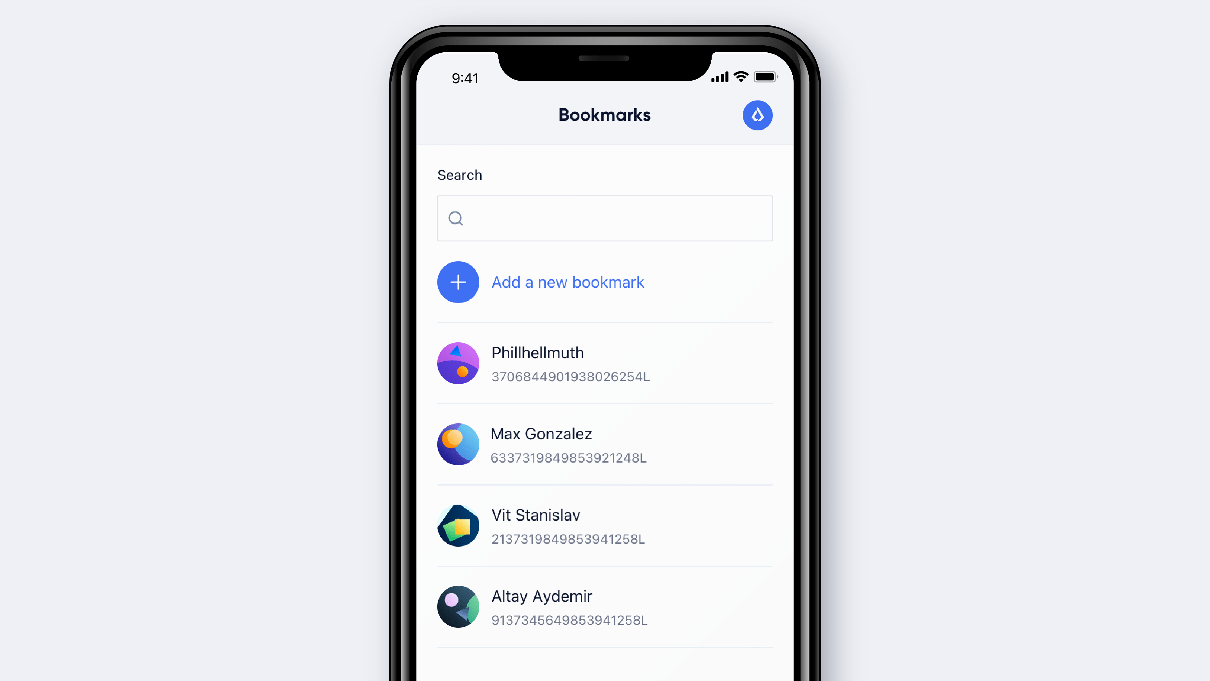 Lisk Mobile, bookmarks page design