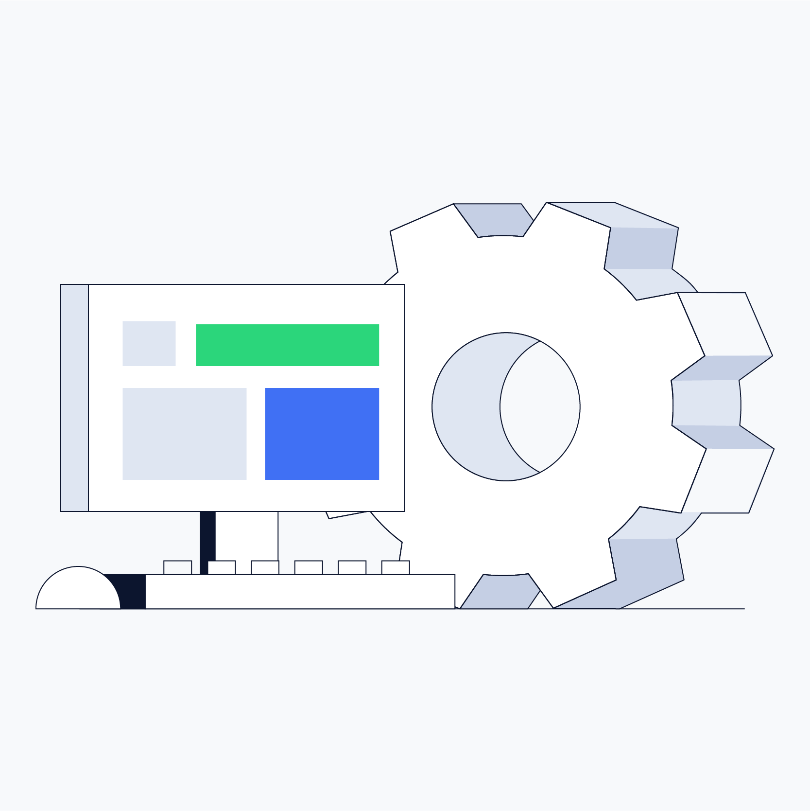 Lisk redesign, illustration about a computer and a cog