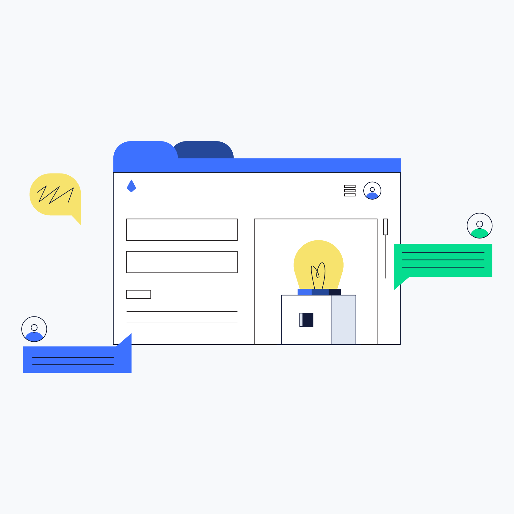 Lisk redesign, illustration about folders and ideas in tech 