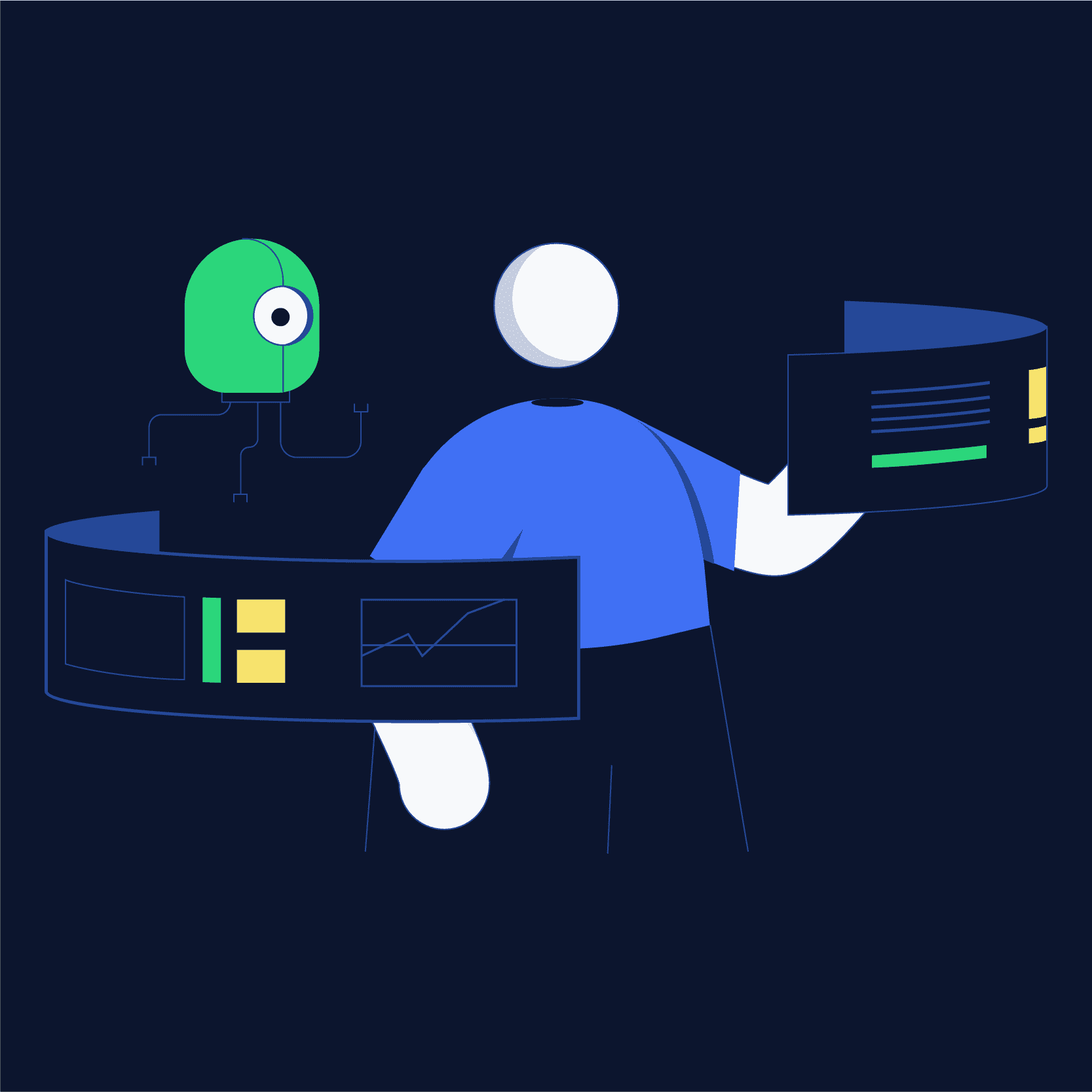 Lisk redesign, illustration about a character interacting with a hub