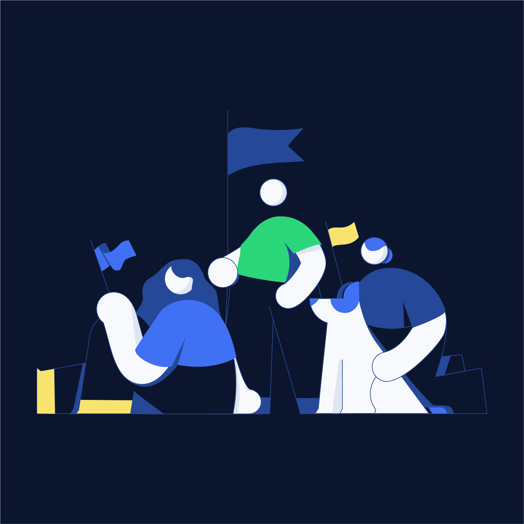 Lisk redesign, illustration about a group of characters with flags hanging out with a dog