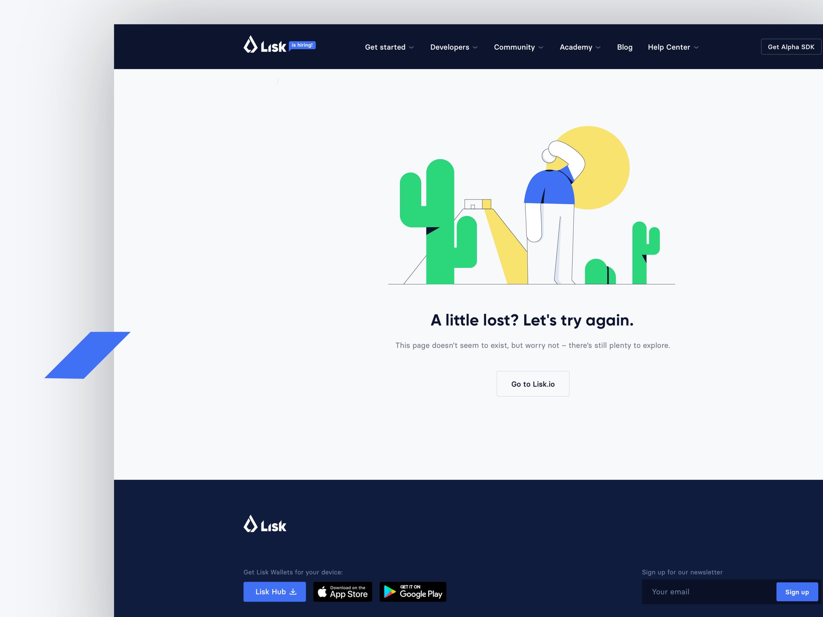 Lisk redesign, mockup showing the design of the 404 page