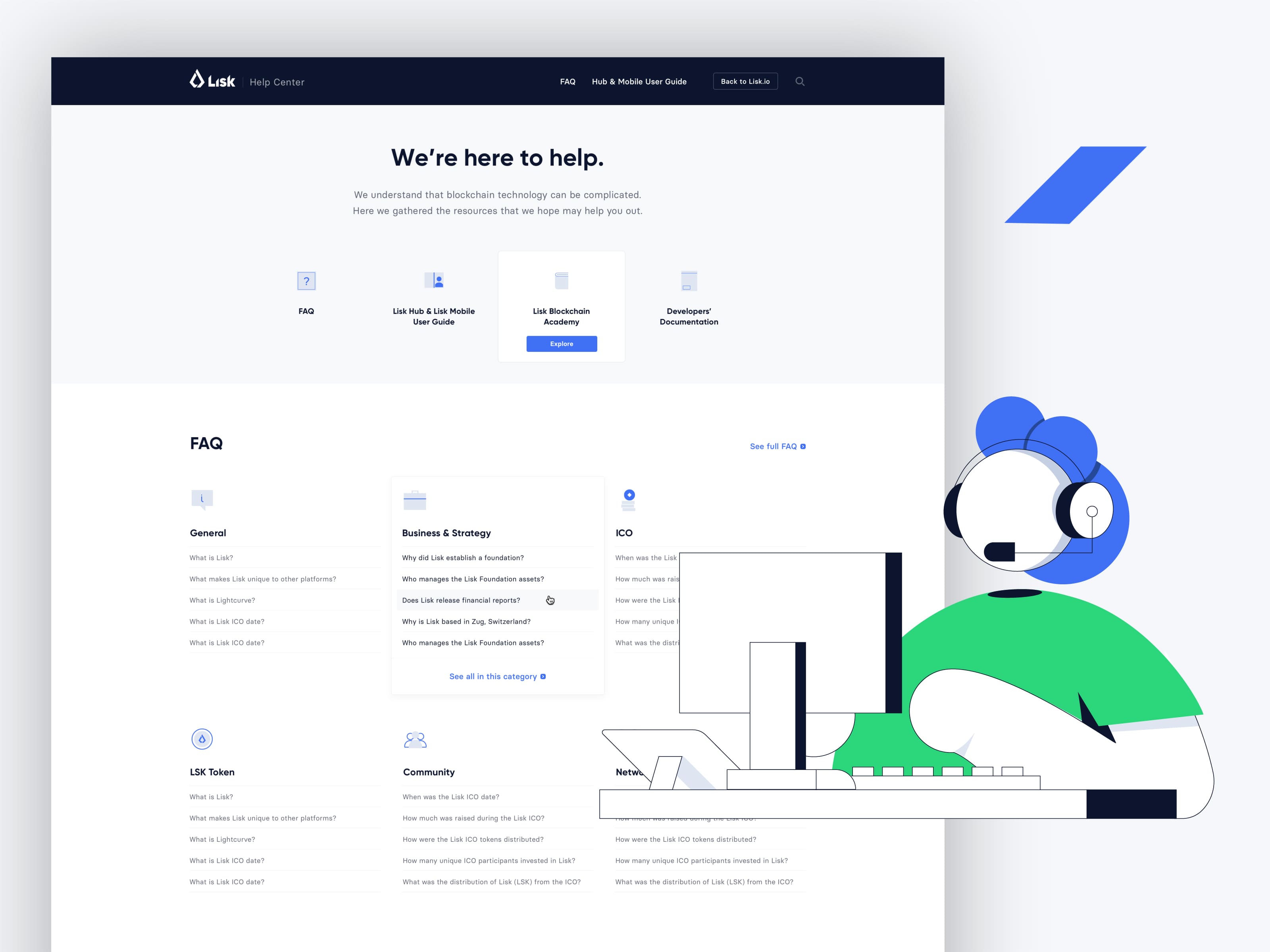 Lisk redesign, mockup showing the design of the contact page