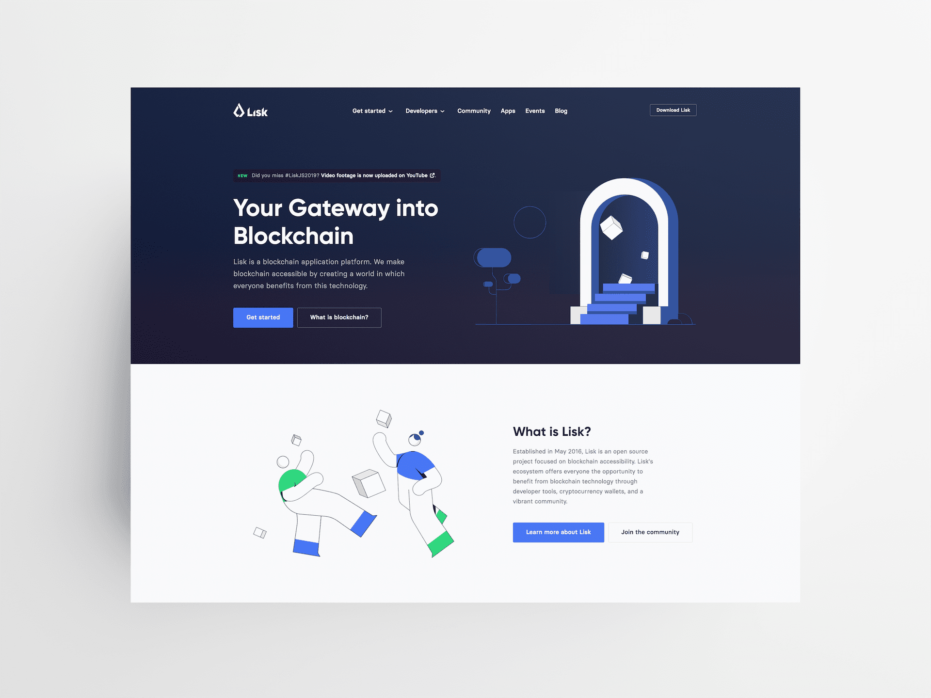 Lisk redesign, mockup showing the design of the home page