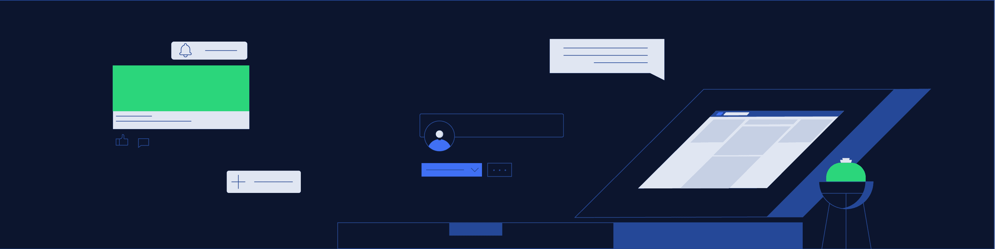 Lisk redesign, branded header image for the LinkedIn profile, with illustrations of computers and business elements