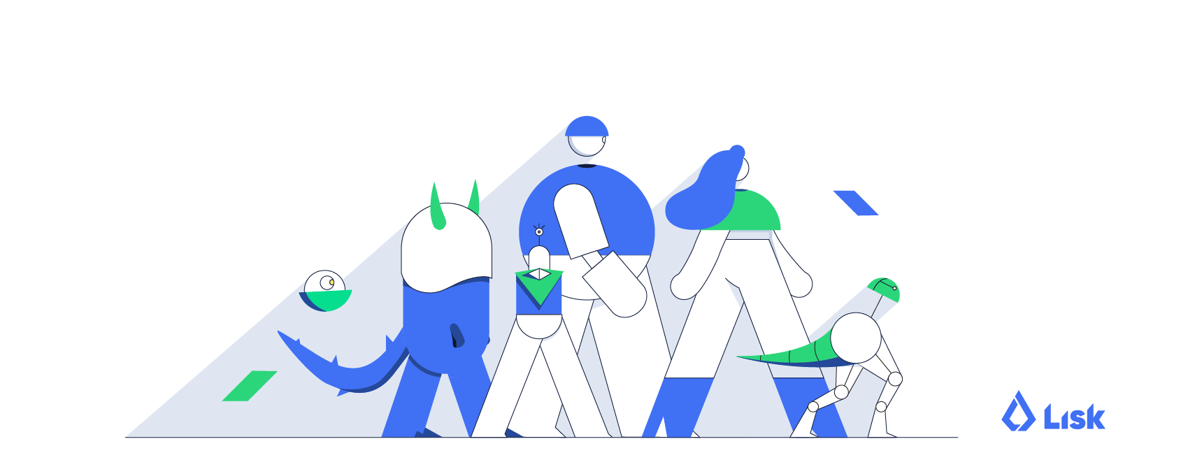 Lisk redesign, branded header image for the Facebook profile, with characters walking