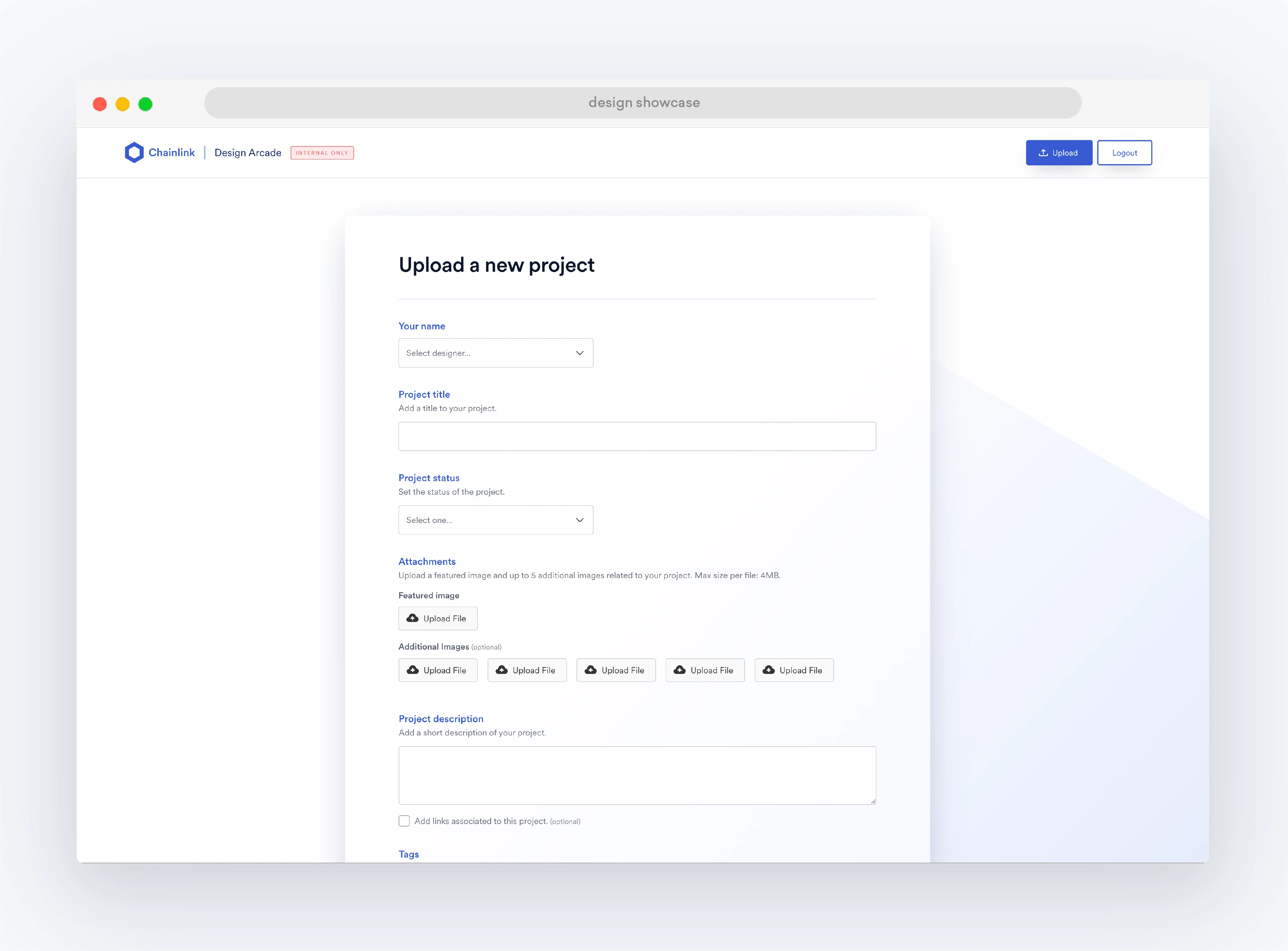 Design Showcase, upload form web design
