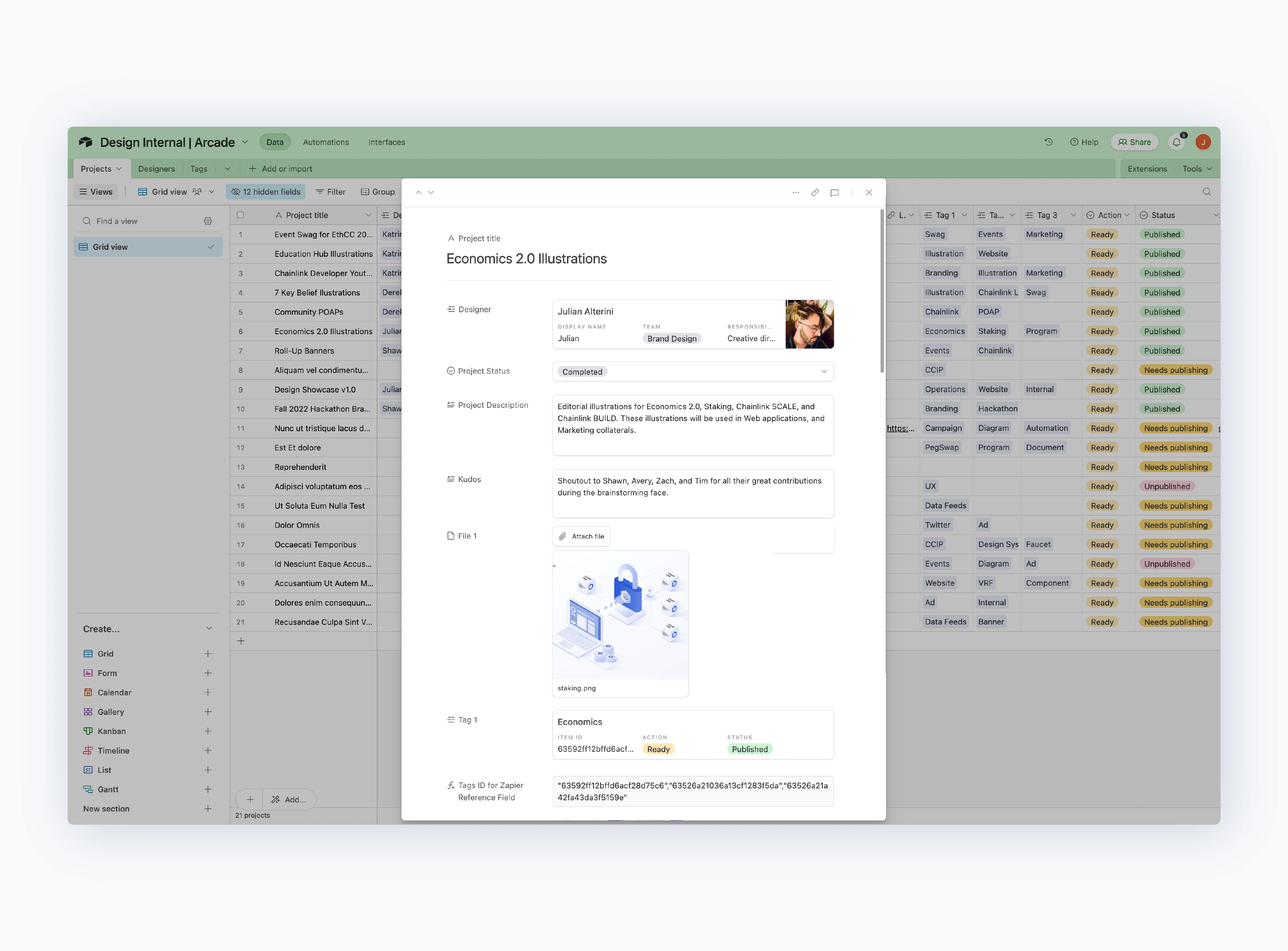 Design Showcase, Airtable databases overview