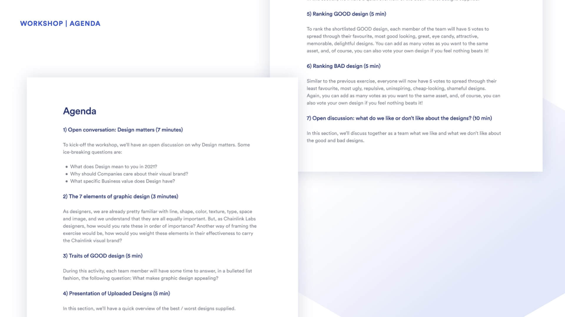 #FFF framework, mockup with initial workshop agenda