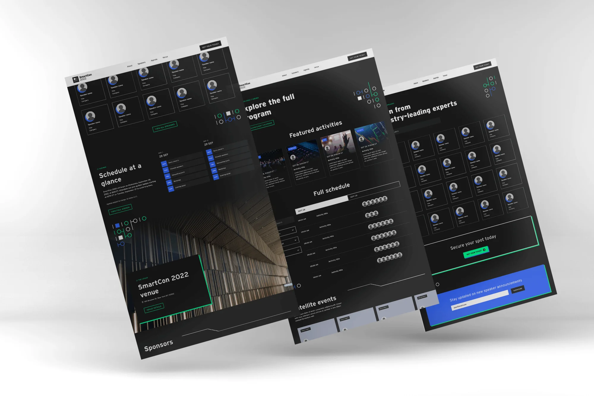 SmartCon 2022, website mockup showing different screens