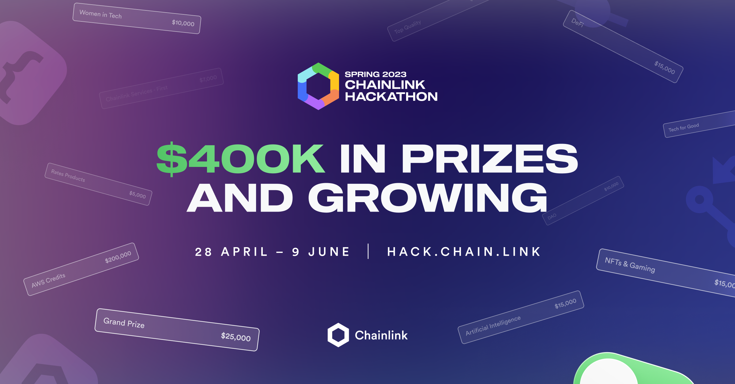 Banner showcasing prizes of Chainlink Hackathon