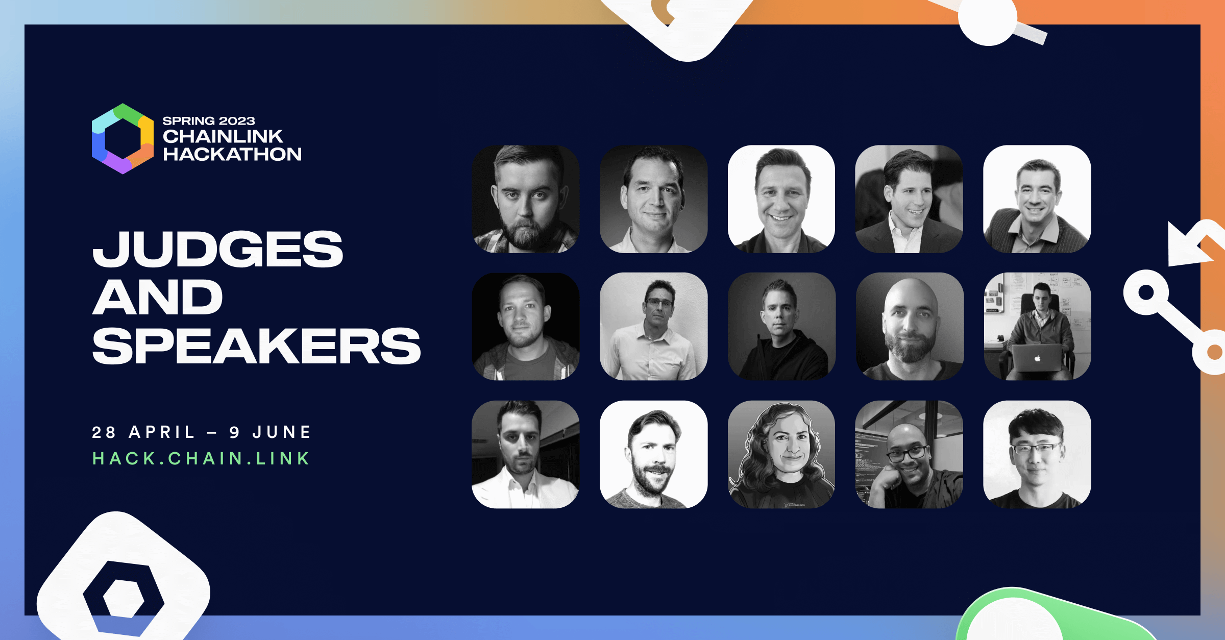 Chainlink Hackathon Spring 2023, banner showing speakres