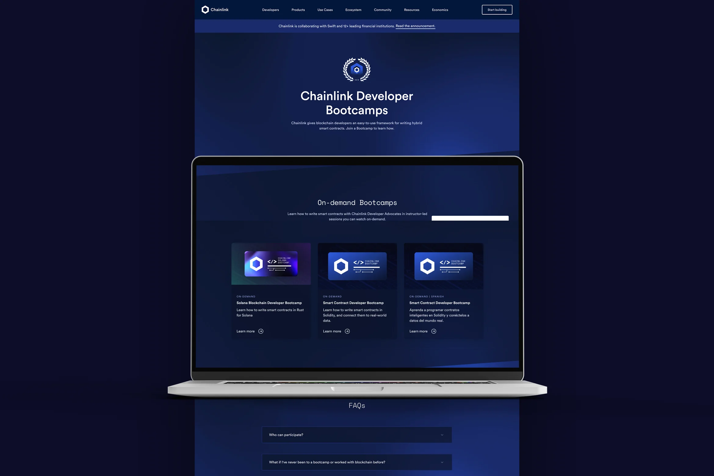 Chainlink brand, bootcamps webpage