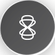 White hourglass split icon on a black circular background.