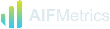 AIF Metrics company logo with three vertical bars increasing in height from left to right in a gradient of blue to yellow and the text 'AIFMetrics' in light gray.