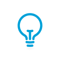 Blue outline of a light bulb icon on a white background.