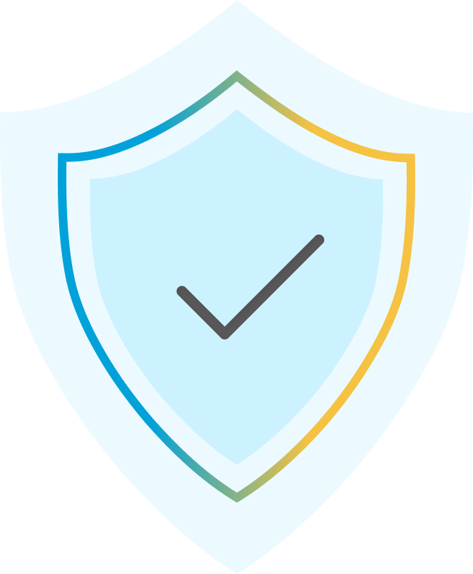 Shield icon with a checkmark symbolizing security and protection.