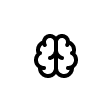 Black line icon of a human brain with simple curved details.